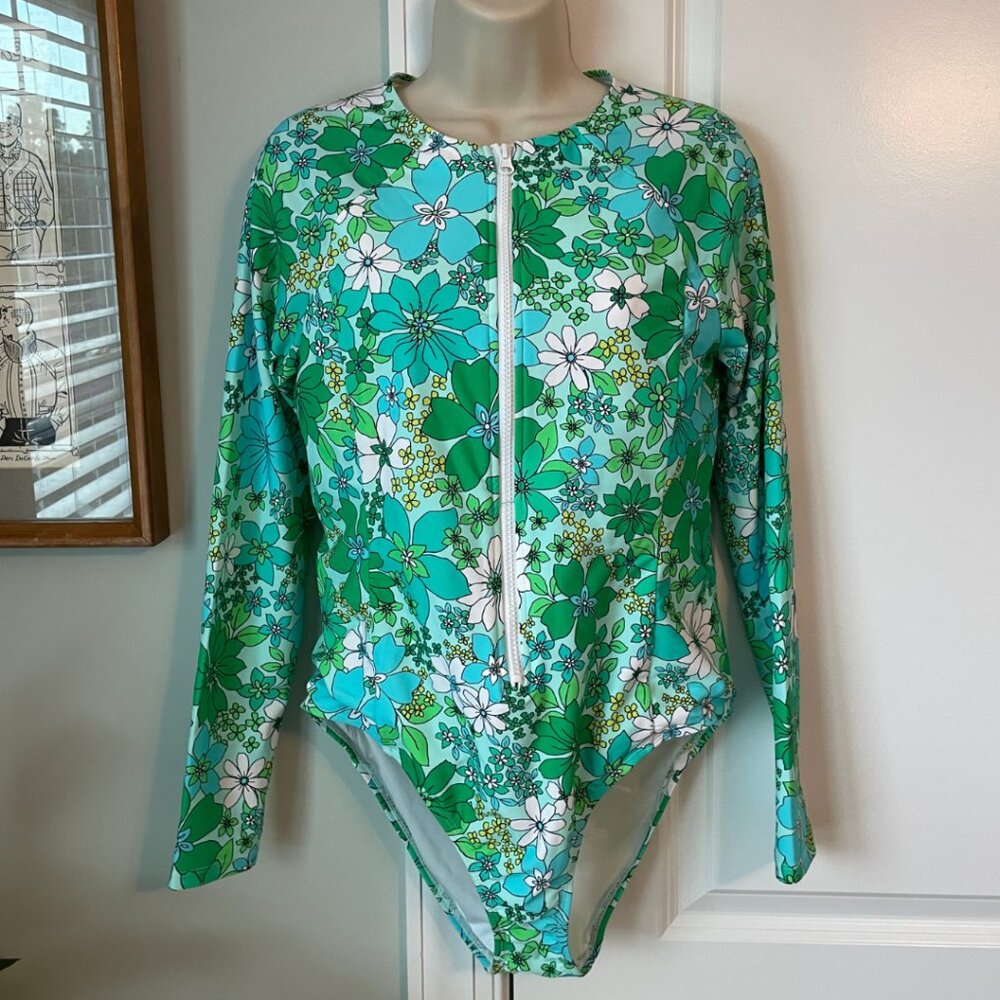 Hurley Zip-Up Rash Guard Long Sleeve One-Piece Swimsuit